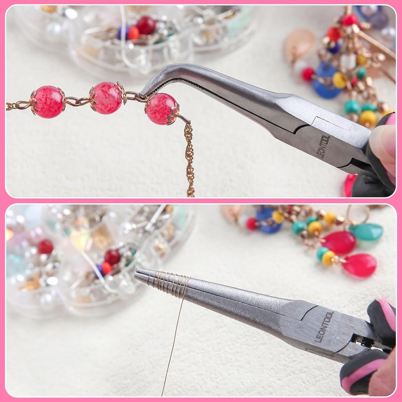 LEONTOOL Mini Needle Nose Pliers Set - Small & Extra Long Nose Pliers for Jewelry Making, Wire Wrapping & Object Gripping with Soft Grip - Image 2